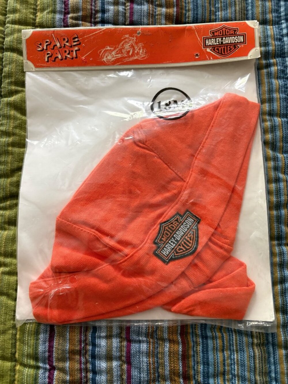 Harley-Davidson Spare Part Orange Baby Beanie Hat Cap Logo Embroidery 18 Months